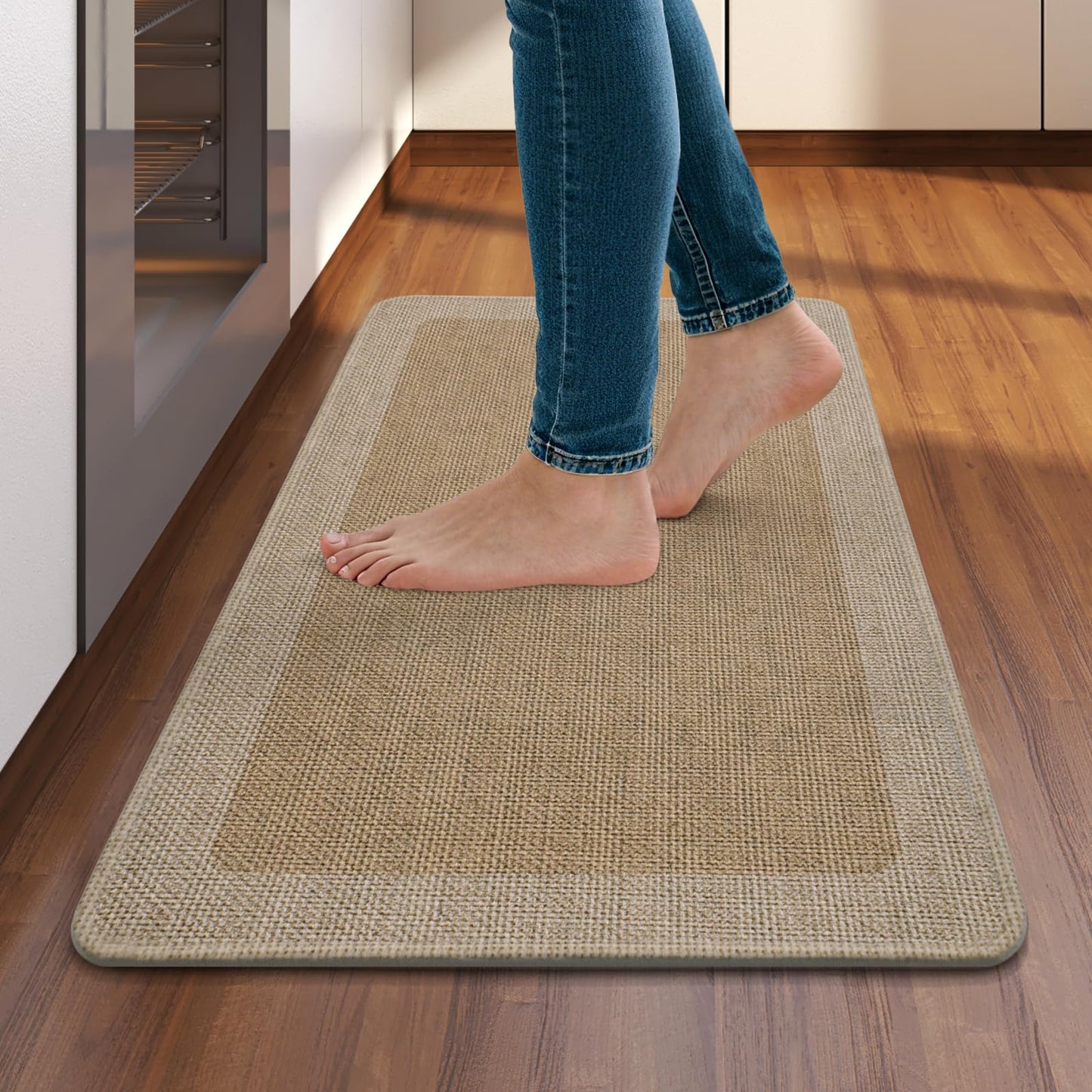Quqei Kitchen Mat Non Slip, Washable Kitchen Rugs, Absorbent Kitchen Mats for Floor, Rubber Backing Soft Standing Floor Mat Runner Rug for Front of Sink, Easy to Clean and Maintain, Brown 17"x30"