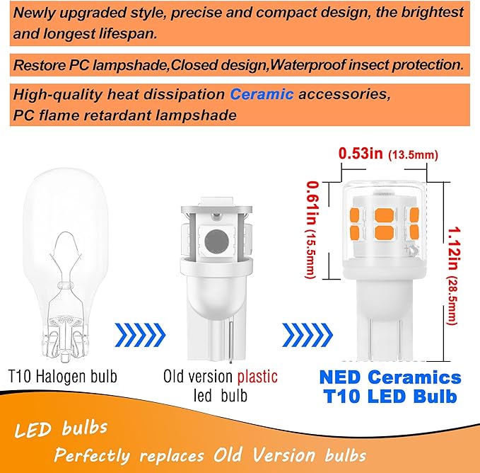 921 194 912 922 T10 LED RV Interior Lights Bulbs Amber Yellow Bulbs Replacement for Camper Trailer Car Interior Dome Map Door Courtesy Dashboard Side Marker Lights, AC/DC 12-24 Volt, 2 Pack