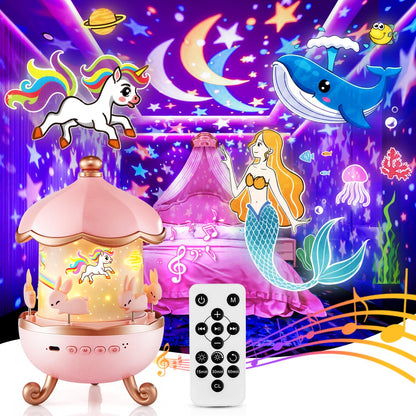 Unicorn Night Light for Kids, with 15 Films & 10 White Noises, Rechargeable 1200mAh Toddler Night Light with 360° Rotation, Remote Control Unicorn Gifts for Girls, Toys for 1 Year Old Girls