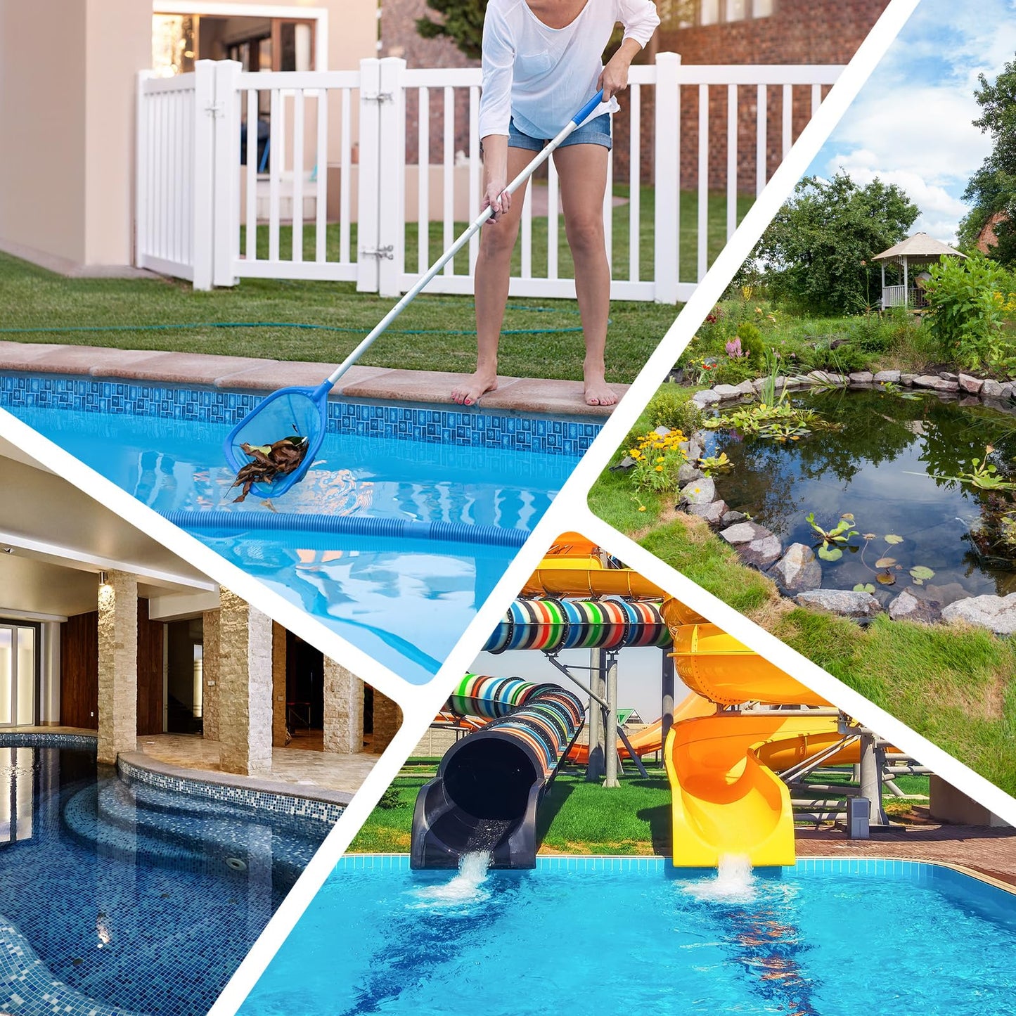 Mowend Swimming Pool Skimmer Net Total Length 57 inches, Leaf Rake Net with 4 Section Telescopic Aluminum Pole for Fast Cleaning Ponds, Hot Tub, and Spas, Pool Cleaner Supplies and Accessories
