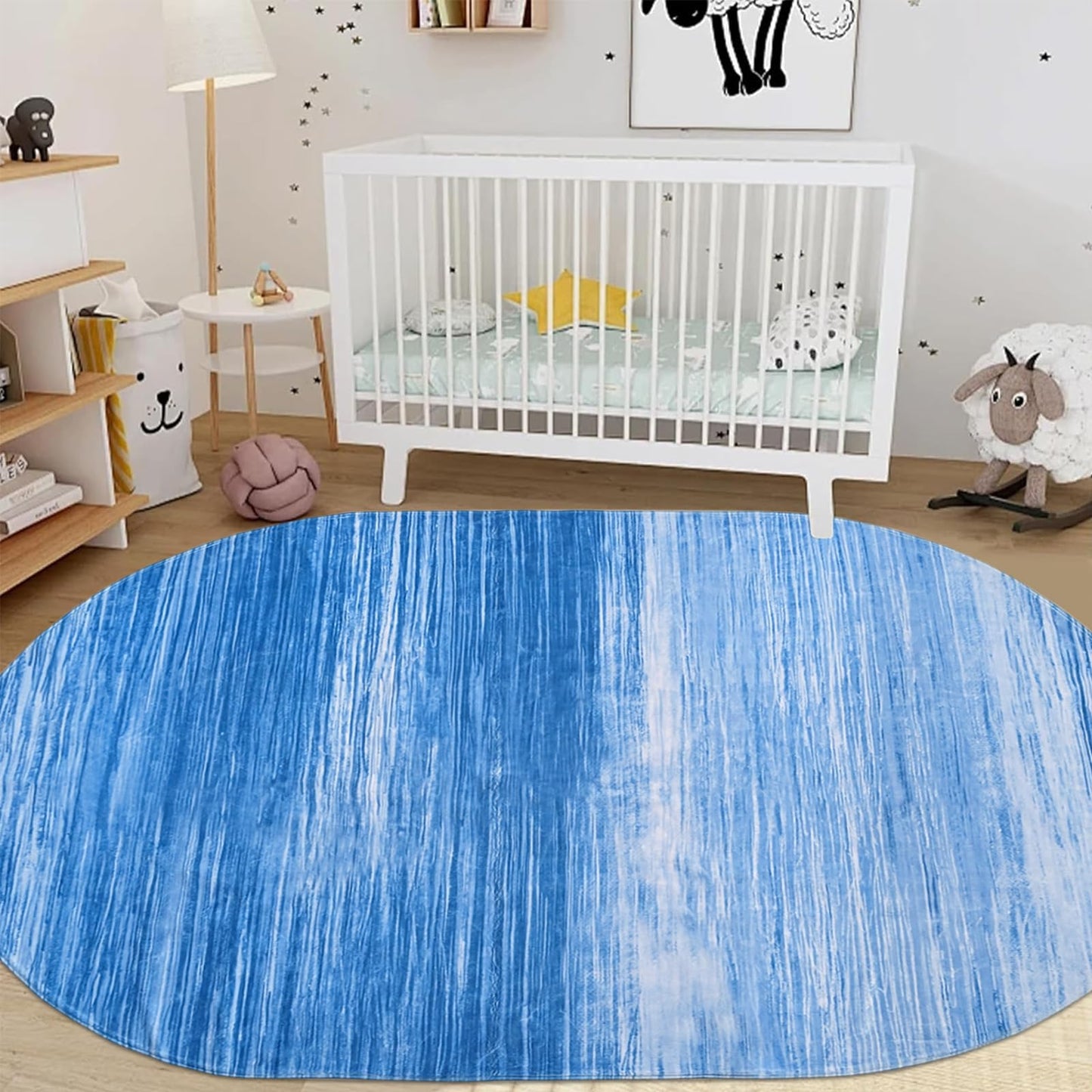 USTIDE Modern Blue Area Rug Oval 4'x6' Washable Ombre Oval Rugs for Bedroom Non-Slip Living Room Throw Carpet Comfy Indoor Floor Mat for Kids Room Children Playroom