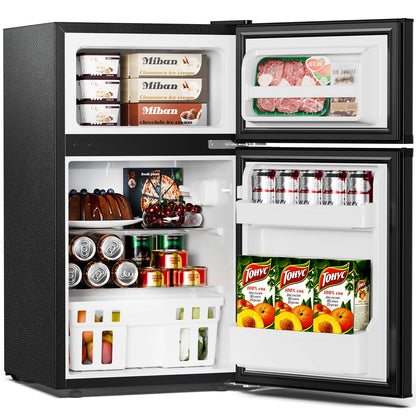 Antarctic Star Mini Compact Refrigerator, 3.2 Cu.Ft. Separate Freezer Double 2-Door Adjustable Removable Shelves for Apartment/Dorm/Office,BLACK