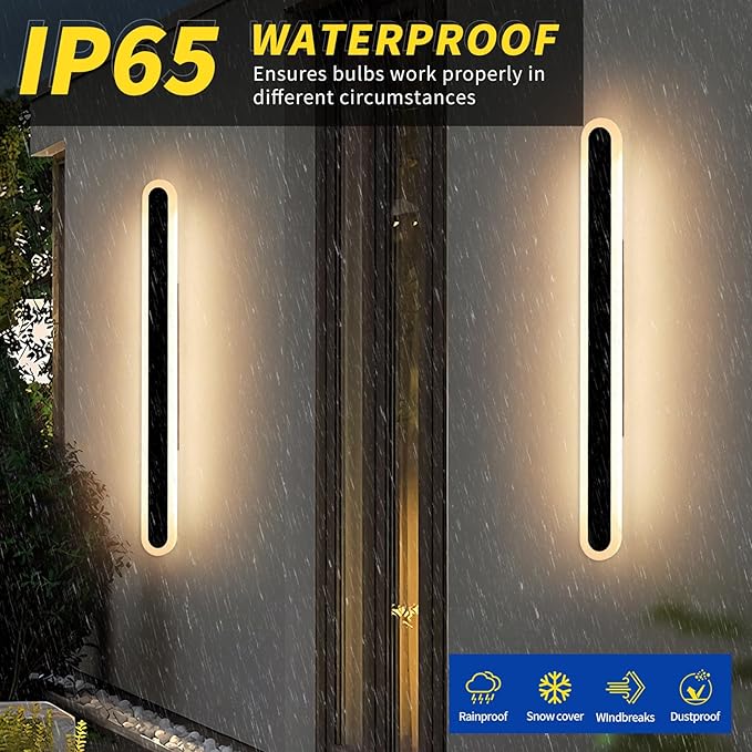 2 Pack Long Outdoor Wall Light, 47.2inch Modern Wall Sconce, 3000K Warm White, IP65 Waterproof, White Acrylic, 42W Minimalist Exterior Light Fixture for Garage, Patio, Porch, Garden