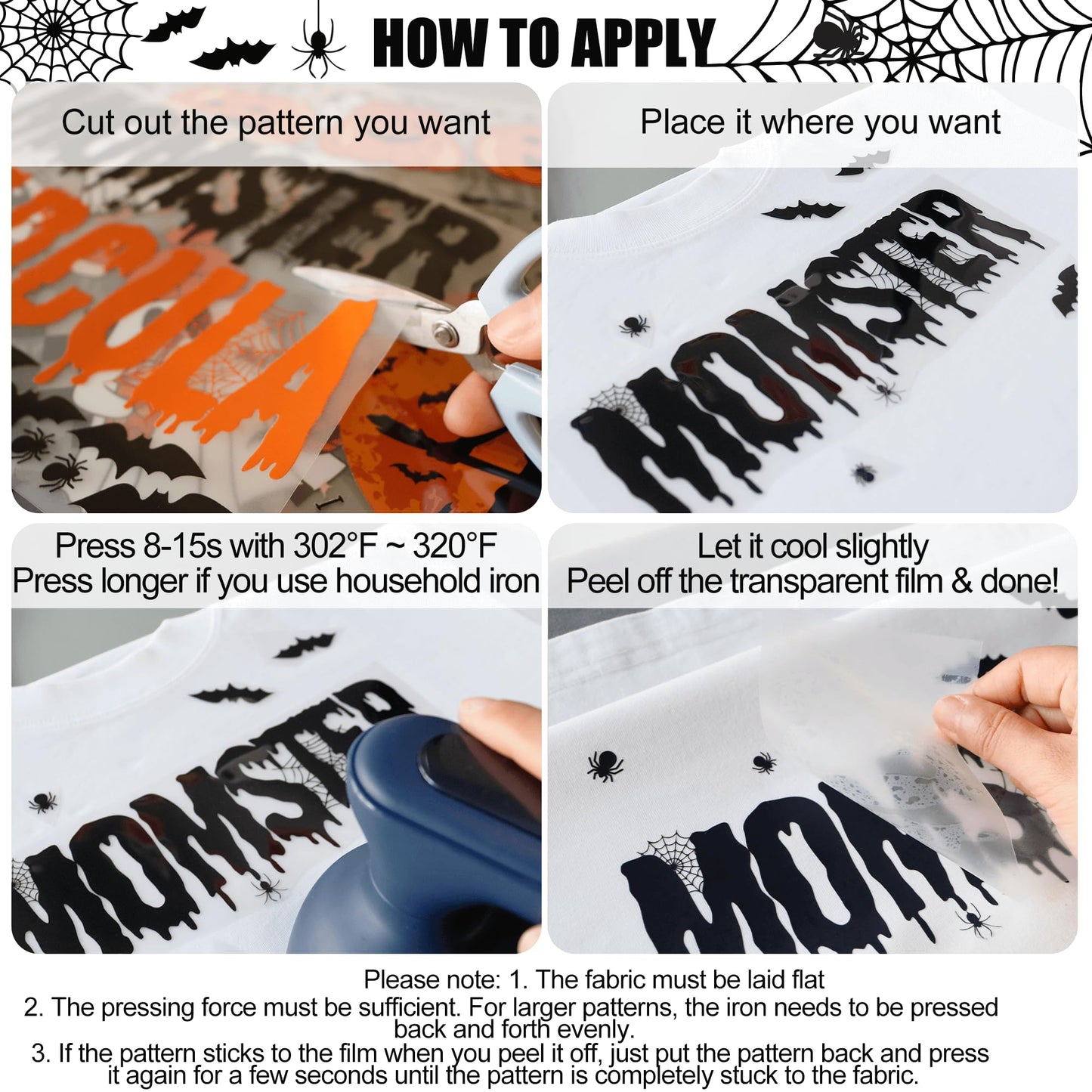 DIY Halloween Shirts for Women Kids Trick or Treat Bags Iron-on Heat Transfer Vinyls Set for Halloween Basket Pajamas Pillow Covers Blanket Tablecloth Runner Personalized Gifts Home Decorations