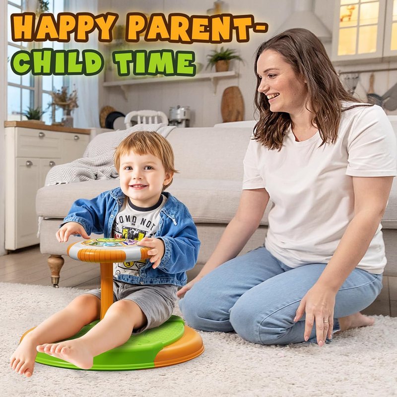 Dinosaur Sit and Spin Toy for Toddlers | 360° Spinning Seat with LED Lights & Music | Sensory Fun for Kids 1-5