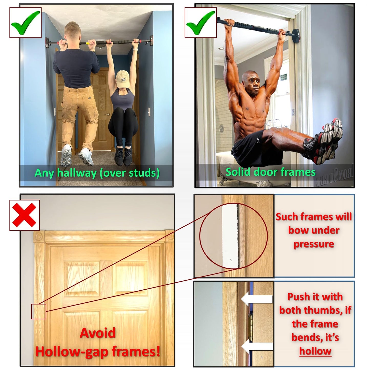 IRONSURGE Pull Up Bar for Doorway 6-piece Set with Two Attachable Resistance Bands, Training Manual, Door frame Chin Up Bar, and Two Angled Supports For Home Gym Workout, No Screws, Max 680lbs,