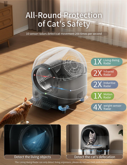 Automatic Cat Litter Box Self Cleaning,Smart Litter Box with 10 Safety Sensor Radars,100L Electric Cat Litter Boxes with Stairs for Multiple Cats,APP-Control,Advanced Odor Control OMCPET (Black)