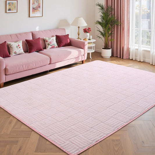 Flagover Pink Washable Shag Area Rug for Living Room, 6x9 Modern Geometric Non Slip Bedroom Rugs, Fluffy Soft Thick Carpet for Girls Kids Room, Dorm, Office, and Home Decor