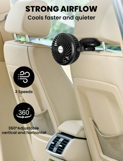 AMACOOL Baby Stroller Fan - 5000mAh Rechargeable, 3-Speed, Strong Yet Quiet, 360°Rotate Portable Clip on Fan for Travel, Car Seat, Crib, Bike, Treadmill, Beach Vacation Essentials