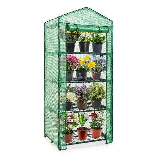 EAGLE PEAK 4-Tier Mini Greenhouse Portable Green House with Shelves & Weather-Resistant PE Cover, Small Greenhouse for Seedlings & Gardening Gifts, 27x19x64 in, Clear/Green