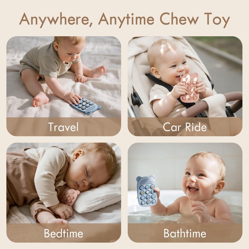 Moonkie Silicone Press Phone Teething Toy for Baby 3 Months+ | Soft BPA-Free Teether with Icon & Number Pop Bubbles | Ideal Gift for Baby Girls