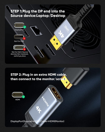 Highwings 4K Display Port to HDMI Adapter, Uni-Directional DP 1.2 Computer to HDMI 2.0 Screen, Display Port to HDMI Adapter (Male to Female), SR Anti-Break, No Latch, for Dell HP AMD NVIDIA, Passive