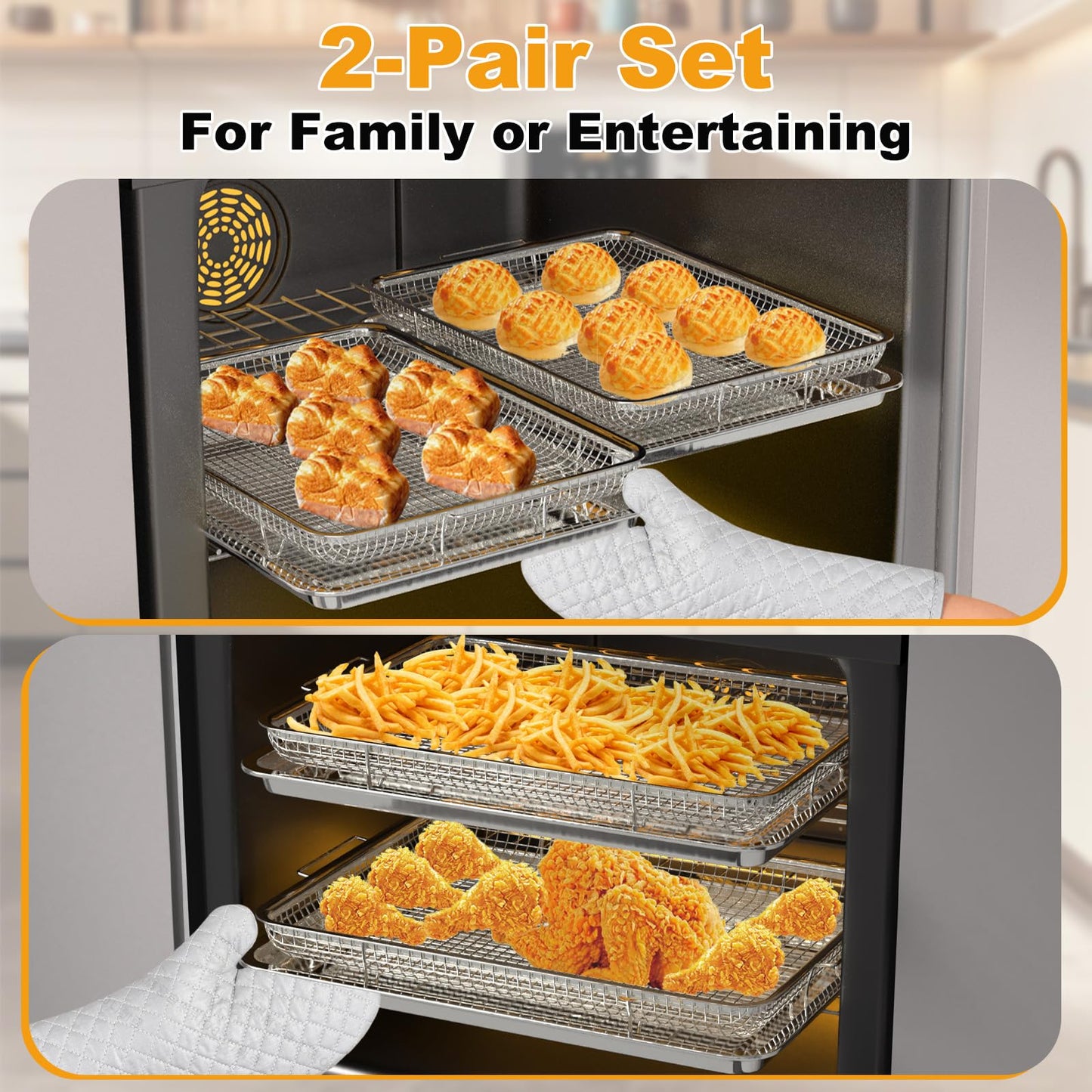 Air Fryer Basket for Oven 15.7"x11.8", 2-Pair Set Large Air Fryer Basket and Tray Stainless Steel Oven Air Fryer Accessories Pan Rack for Cooking Baking and Broiling
