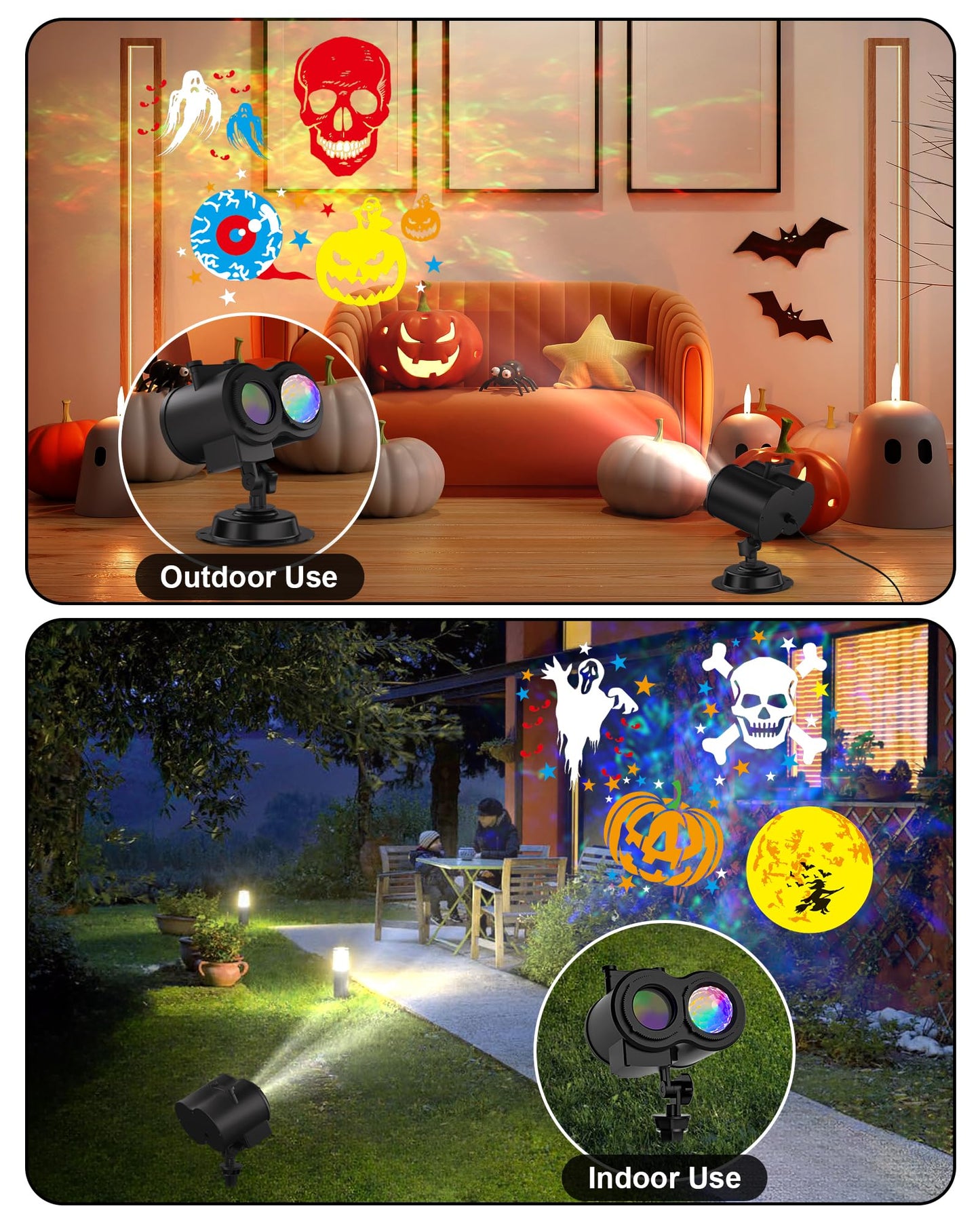 COOLWUFAN Christmas Halloween Projector Lights Outdoor, 2-in-1 Moving Patterns Landscape Lights 30 HD Effects (3D Ocean Wave & Patterns) Projection Light for Xmas Halloween Party Garden Decorations