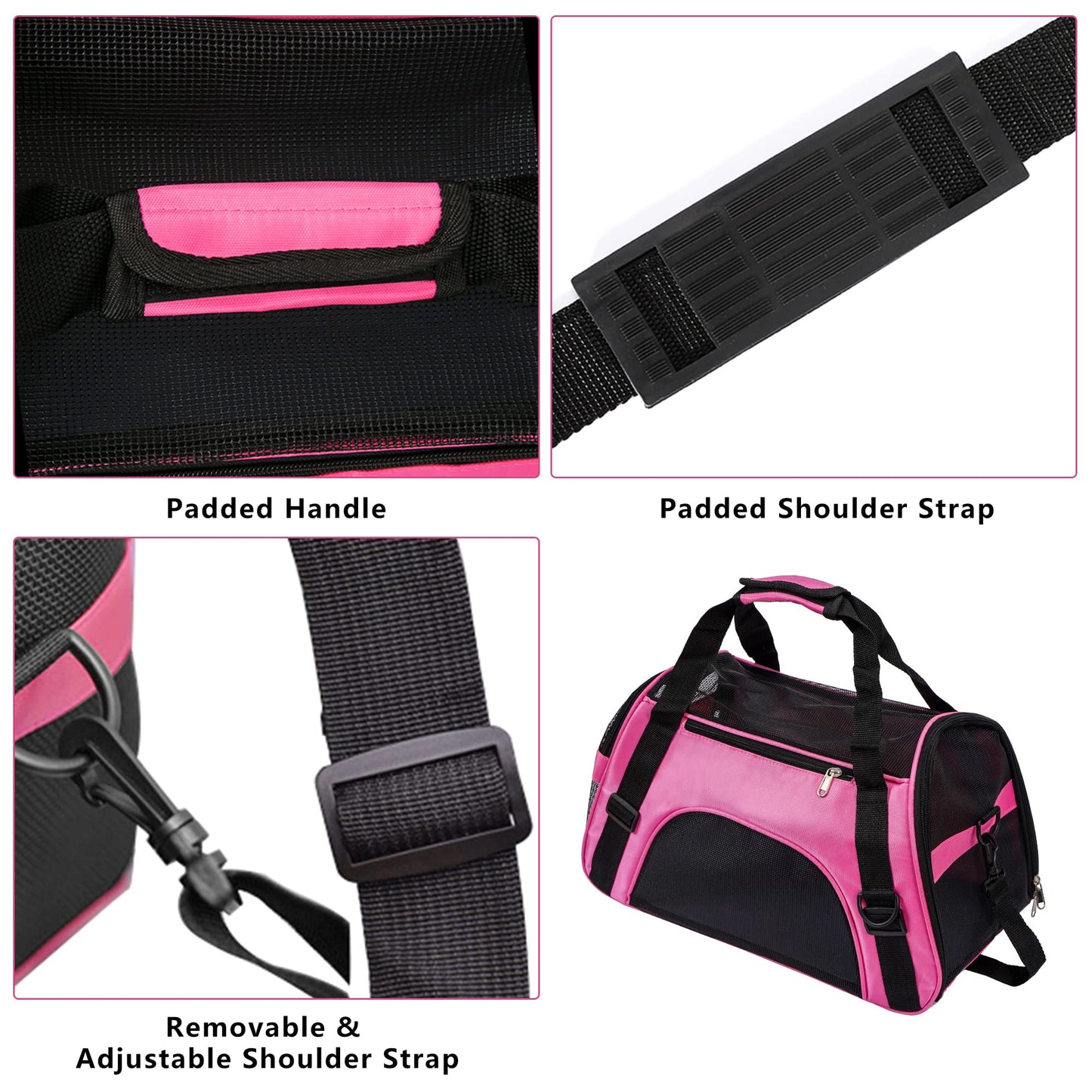 Soft-Sided Foldable Cat/Dog/Pet/Puppy Carrier Bag,Portable Pets Travel Carriers For Cats/Dogs/Pets With Shoulder Strap & Removable Mat,Durable Comfort Cat Basket Airline Approved(Pink,Small)