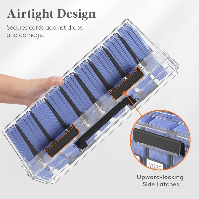 Lifewit Trading Card Storage Box fit for Toploader, Stackable Reinforced Latch Case with 8 Adjustable Dividers, Writable Labels, Organizer for MTG TCG Sports Baseball Bulk Cards, 6 PCS