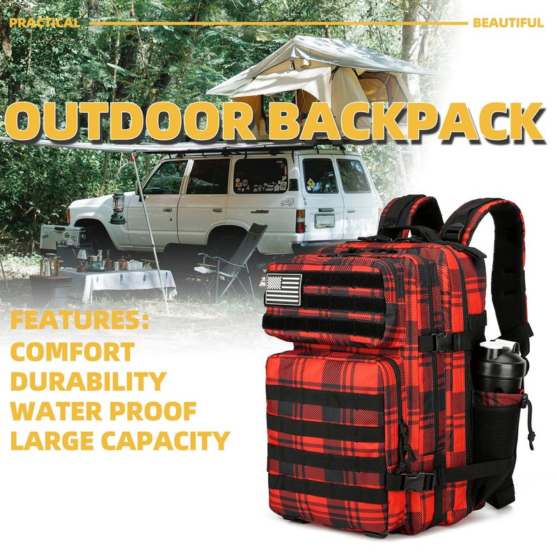 Lovelinks21 25L Tactical Backpack for Men and Women Military Backpack Small Assault Pack Molle Backpack Bug Out Bag Travel Rucksack Daypack (Red Plaid)