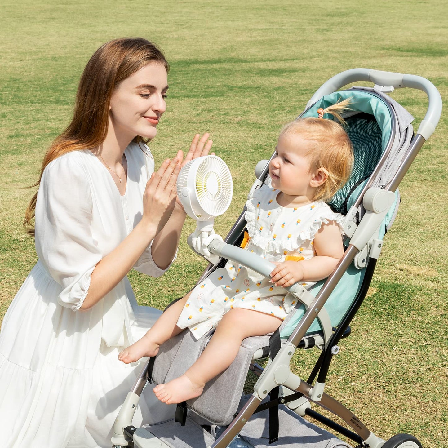 JISULIFE Mini Stroller Fan 4000mAh Battery Operated with 4 Speeds, Rechargeable 720°Rotatable, Clip on for Baby Carseat/Crib/Golf Cart/Treadmill -White