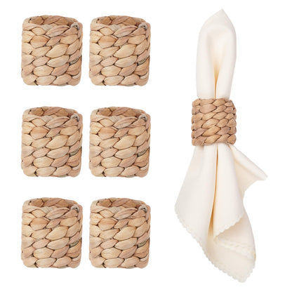 BEIBANG 6pcs Farmhouse Napkin Rings Holder by Handmade, Rustic Woven Napkin Rings Holder, Fall Woven Napkins Rings for Thanksgiving, Christmas, New Year Eve, Easter