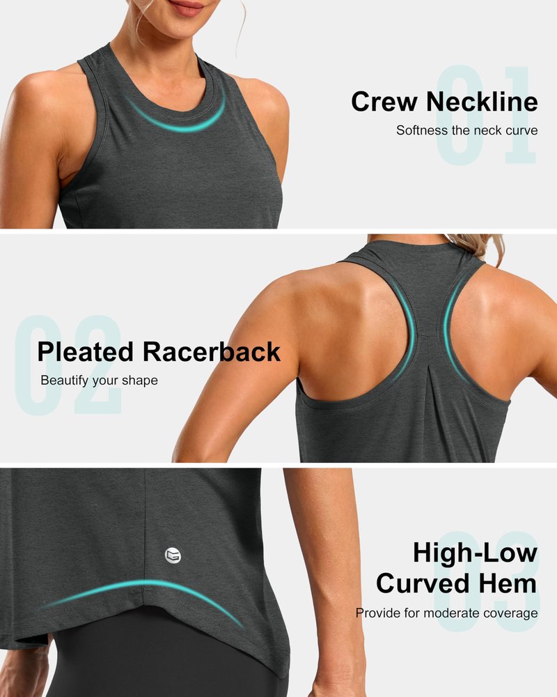 G Gradual Women's Workout Tank Tops Racerback Athletic Yoga Tops Loose Fit Sleeveless Running Gym Sports Shirts for Women(Charcoal,XXL)
