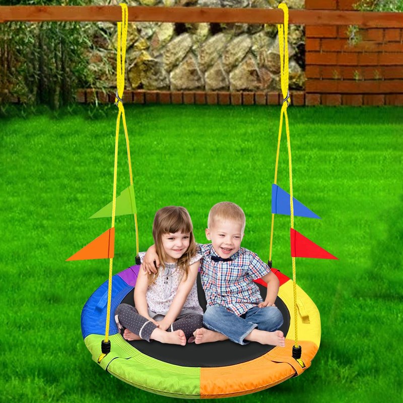 GVDV 40" Saucer Tree Swing, 750Lb Heavy Duty Capacity with Adjustable Hanging Straps, Multi-Strand Ropes & 360° Swivel, Indoor Outdoor Kids Swing for Backyard, Playground & Camping Gift