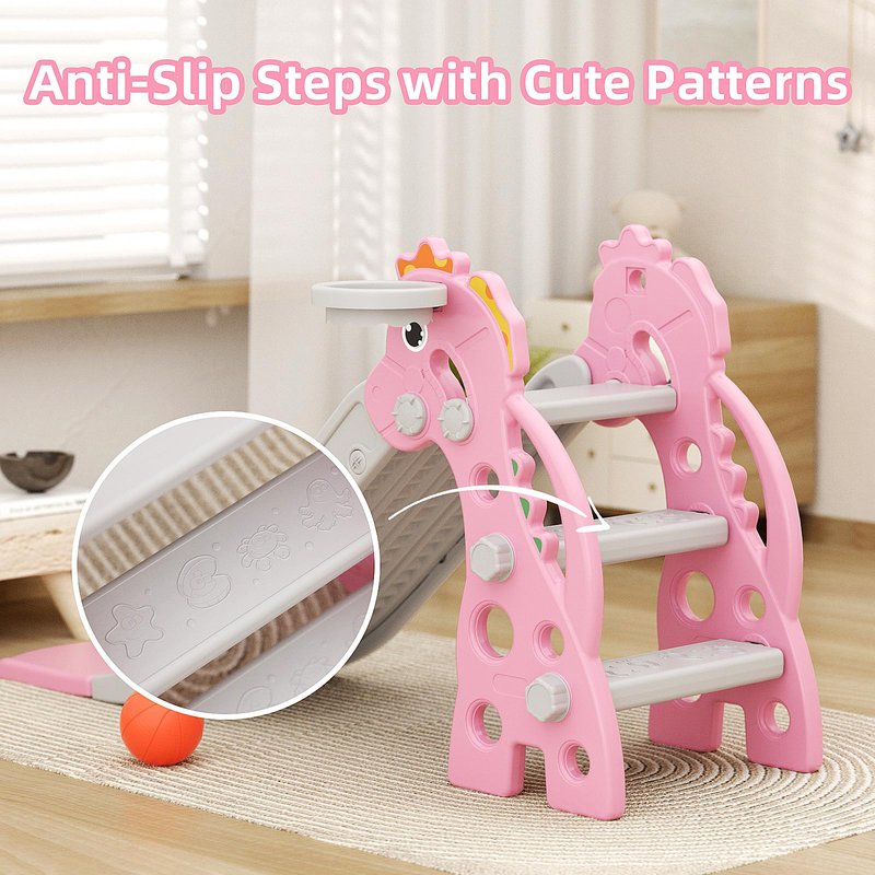 67i 3 in 1 Toddler Slide - 46.8 Inch Long Slide, 10-Min Easy Assembly, Foldable Anti-Tip Stable, Small Indoor Mini Slide for Toddlers 1-3, Baby Inside Slide Resbaladilla Indoor Outdoor Gift (Pink)
