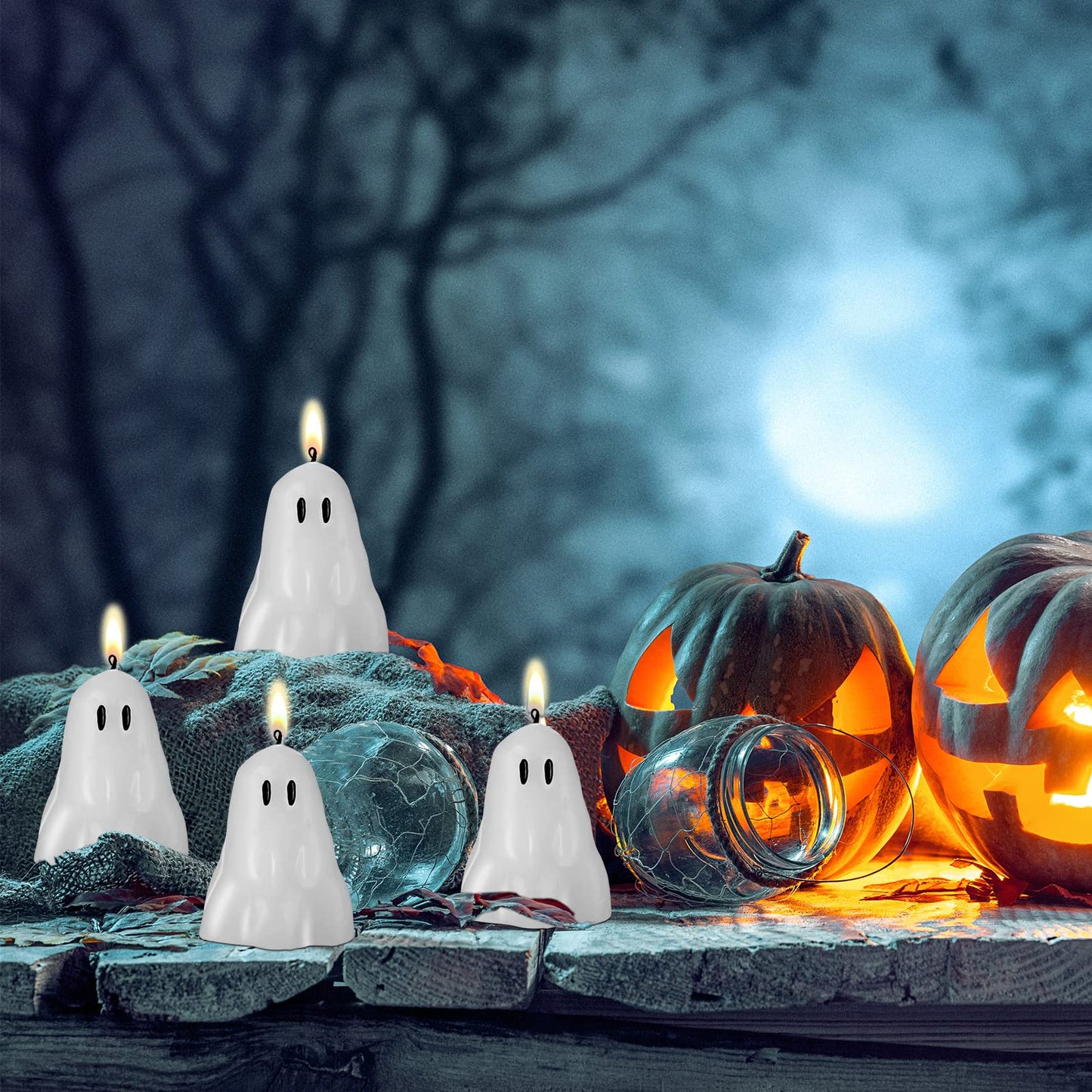 Jutom 10 Pcs Halloween Ghost Candles White Burning Candles Soy Wax for Halloween Home Table Party Decorations(Classic)
