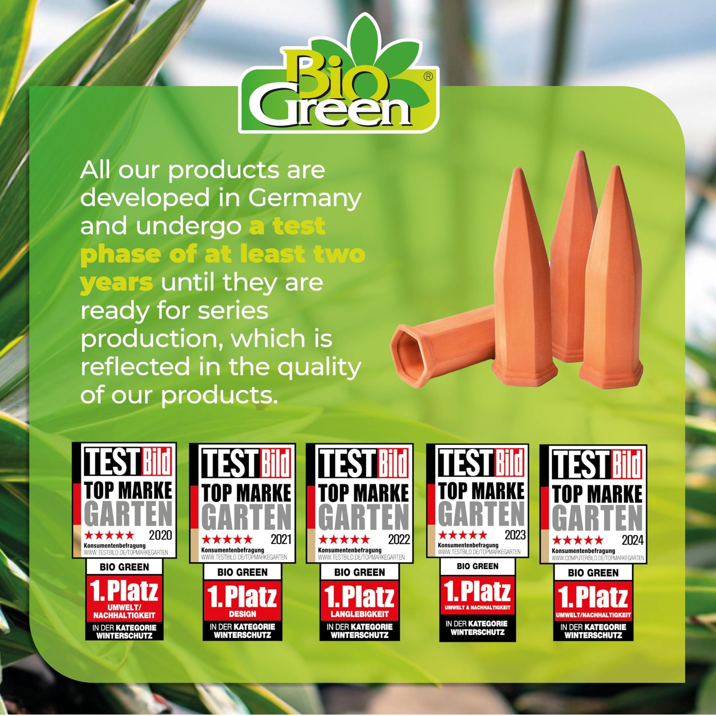 BioGreen Set of 4 Hydro Wine Watering System for Balcony and Pot Plants | Clay Watering Cones Suitable for Wine Bottles I Water Dispenser for Potted Plants | No Overwatering and Drying Out