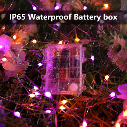 Joomer Orange Purple Halloween Fairy Lights, 2-Pack 16.4FT 50LED Battery String Lights, 8 Modes with Timer Function, Waterproof Twinkle String Light for Indoor Outdoor Halloween Decoration