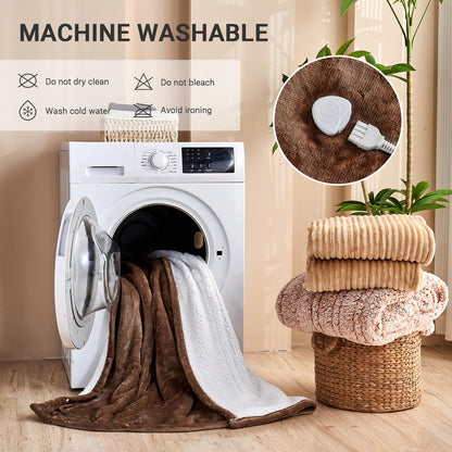 Electric Blanket Heated Throw, Soft Flannel Heating Blanket with 8 Hours Auto Off 10 Fast Heating Levels Machine Washable Sherpa Heated Blanket with Overheating Protection