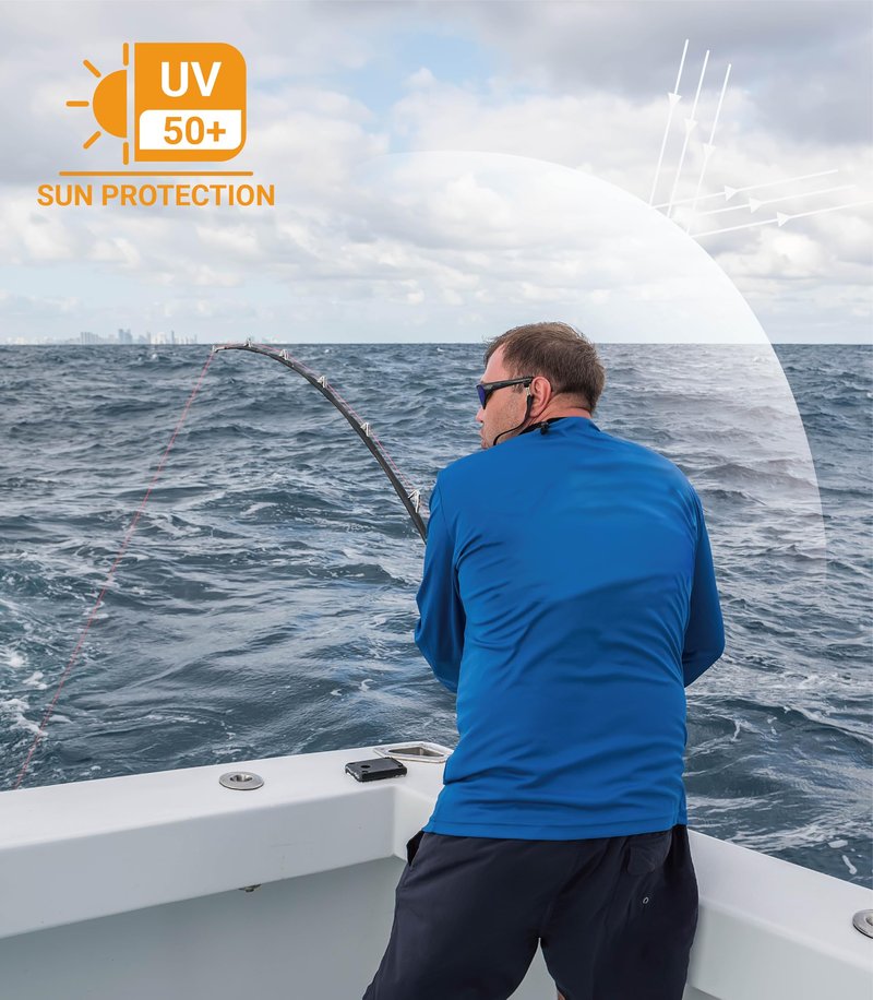 Runceptual Men's Sun Protection Shirts UPF 50+ UV Long Sleeve Rash Guard Shirts Lightweight Quick Dry for Fishing Swimming Running Hiking Gray L