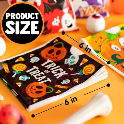 JOYIN 96PCS Halloween Drawstring Treat Bags, 6"x6" Halloween Goodie Candy Bags, 12 Designs Goody Gift Bag Bulk for Kids Boys Girls Trick or Treating, Classroom Party Favor Supplies