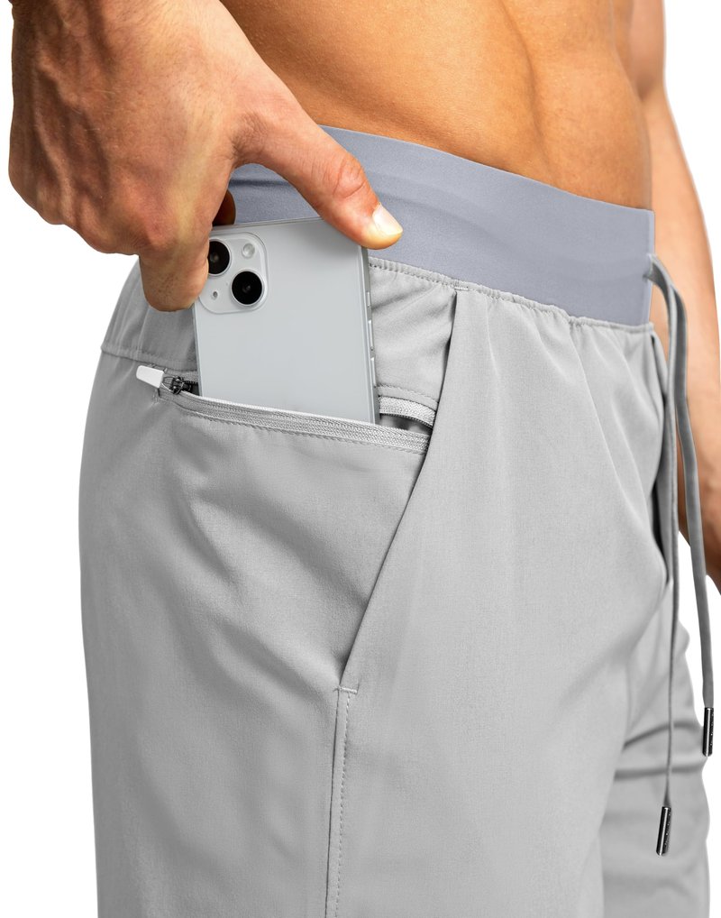 Soothfeel Men's Running Shorts with Zipper Pockets 9"/ 7"/ 5" Lightweight Quick Dry Basketball Gym Workout Athletic Shorts for Men (Light Grey, S)