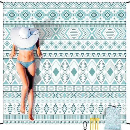 AISPARKY Beach Blanket Waterproof Sandproof, Oversized Large Beach Mat 79" X 83"/120"x108" for 1-8 Adults, Quick Drying&Compact&Lightweight, Picnic Mat Vacation Essentials for Beach Camping Travel