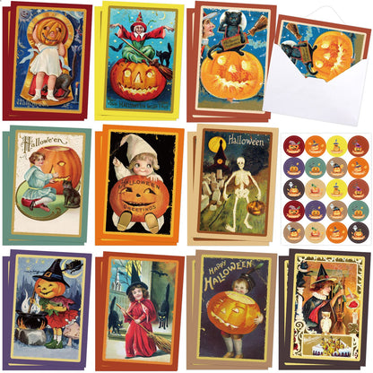 ceiba tree Halloween Cards 20 Pcs Retro Greeting Card Assorted Blank Notes Cards with Envelopes for Classroom Home Office Business