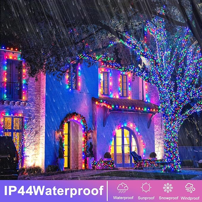Christmas Lights Indoor Outdoor 197ft 600 LED Christmas String Lights Indoor 8 Modes Clear Wire, Plug in Waterproof Twinkle Fairy Lights for Bedroom Tree Christmas Decorations, Multicolor