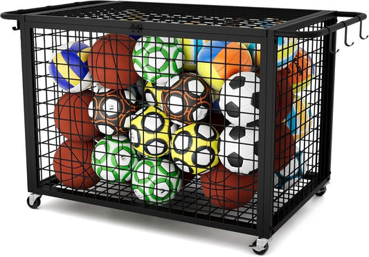Extra Large Ball Cart Storage - Rolling Design with Lockable Wheels for Easy Transport