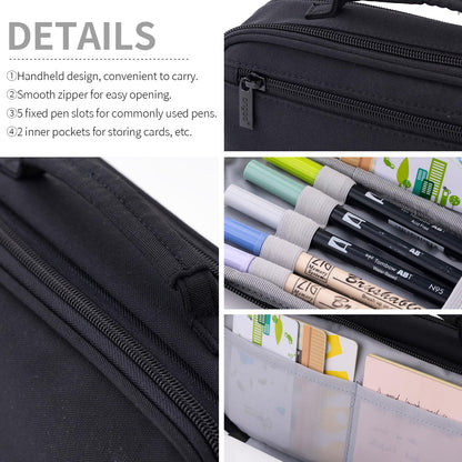 EASTHILL Large Capacity Pencil Case Pen Pouch Organizer Canvas Pencil Bag with Handle School Supplies for Teen Girls-Black