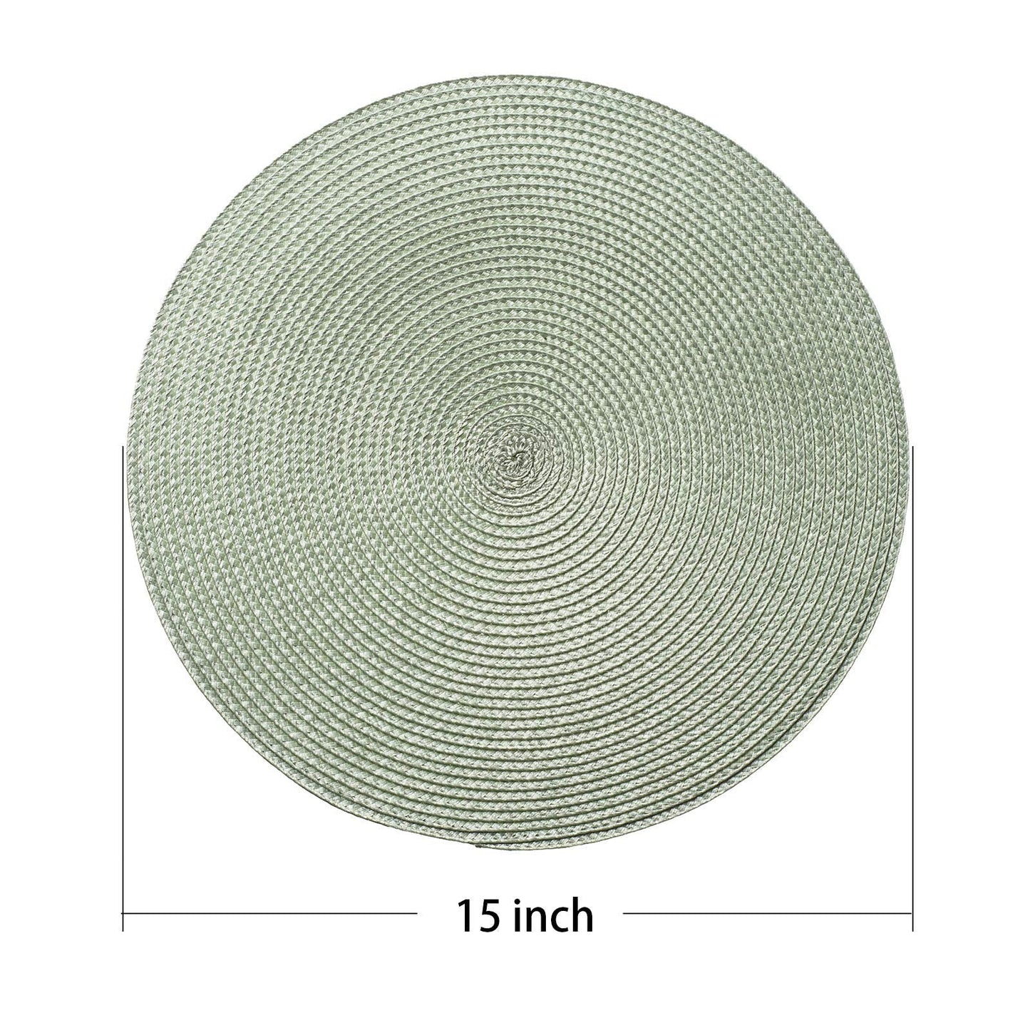 AHHFSMEI Round Braided Placemats 15 Inch Round Table Mats for Dining Tables Woven Heat Resistant Place mats Set of 6 (Fog Green)