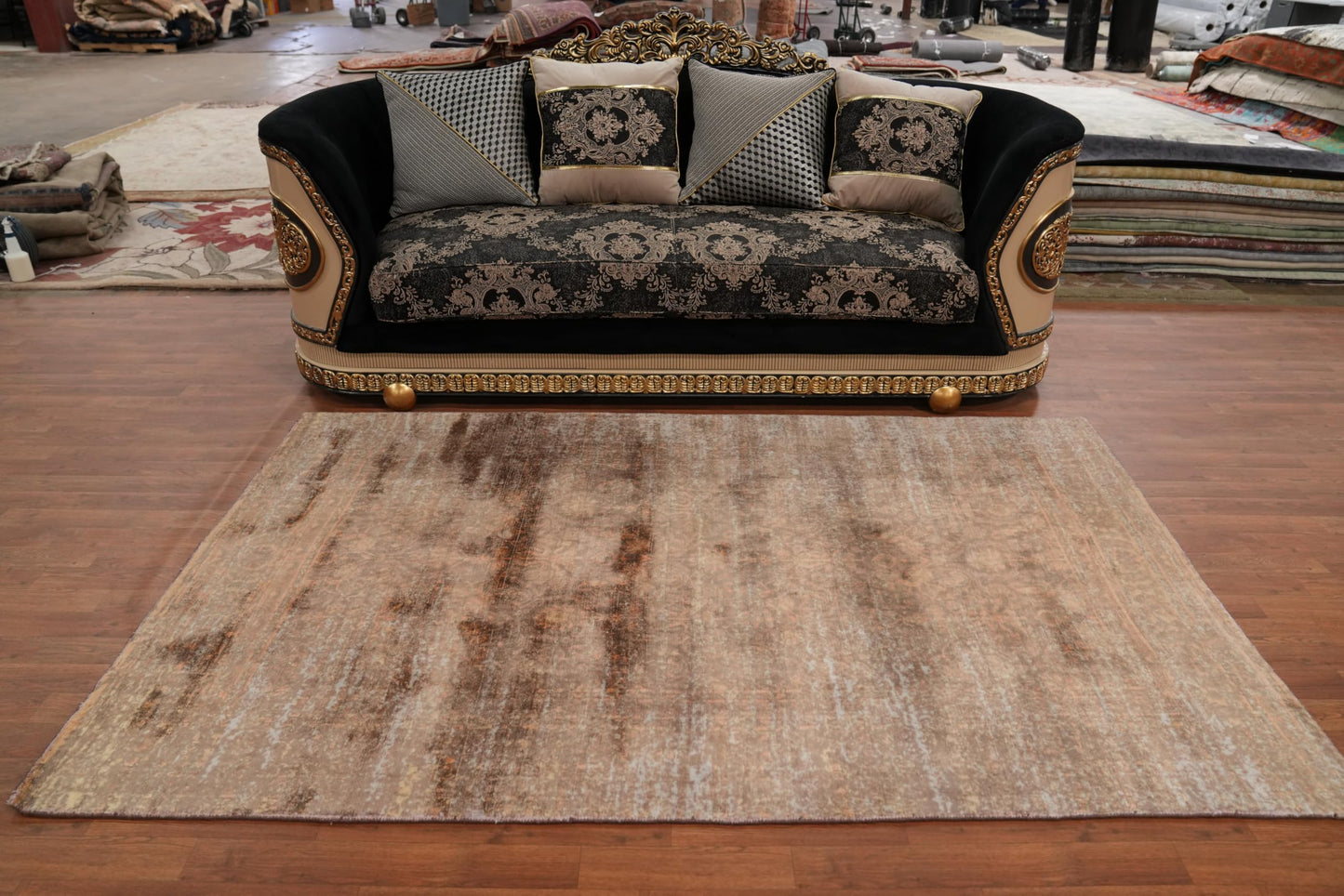 Rug Source Transitional Collection, 5x8 Rug, Hand Knotted Brown Geometric Rug, Oriental Viscose Silk Carpet for Foyer, Entryway and Hallway