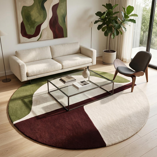RUGORIA Hand-Tufted Round Wool Area Rug – Unique Modern Circular Design, 100% Natural Wool, Perfect for Contemporary Home Décor, Living Room, Bedroom (Green, 4' Round)