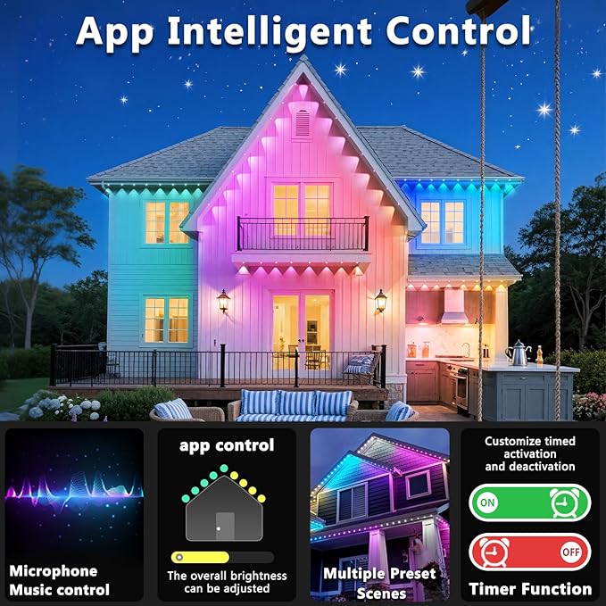 100FT Permanent Outdoor RGB Lights, IP67 Waterproof Smart Eave Lighting, with App/Remote Control Eaves Light, DIY LED Scenes Modes for House Roof Decor,Christmas,Party