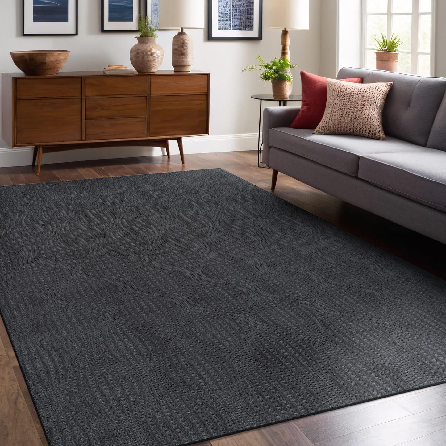 Luul Home Modern Dark Gray Non Slip Rug Solid 8x10 Non Skid Soft Rubber Back Area Rugs for Living Room Kitchen Bedroom Bathroom Dining Room Easy Cleaning Stain Resistant Non Shedding Carpet 8 x 10