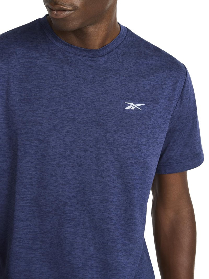 Reebok Men’s Strike Short Sleeve Crewneck T-Shirt, Standard Fit, Lightweight Stretch Poly Jersey Fabric, Navy Heather, Large