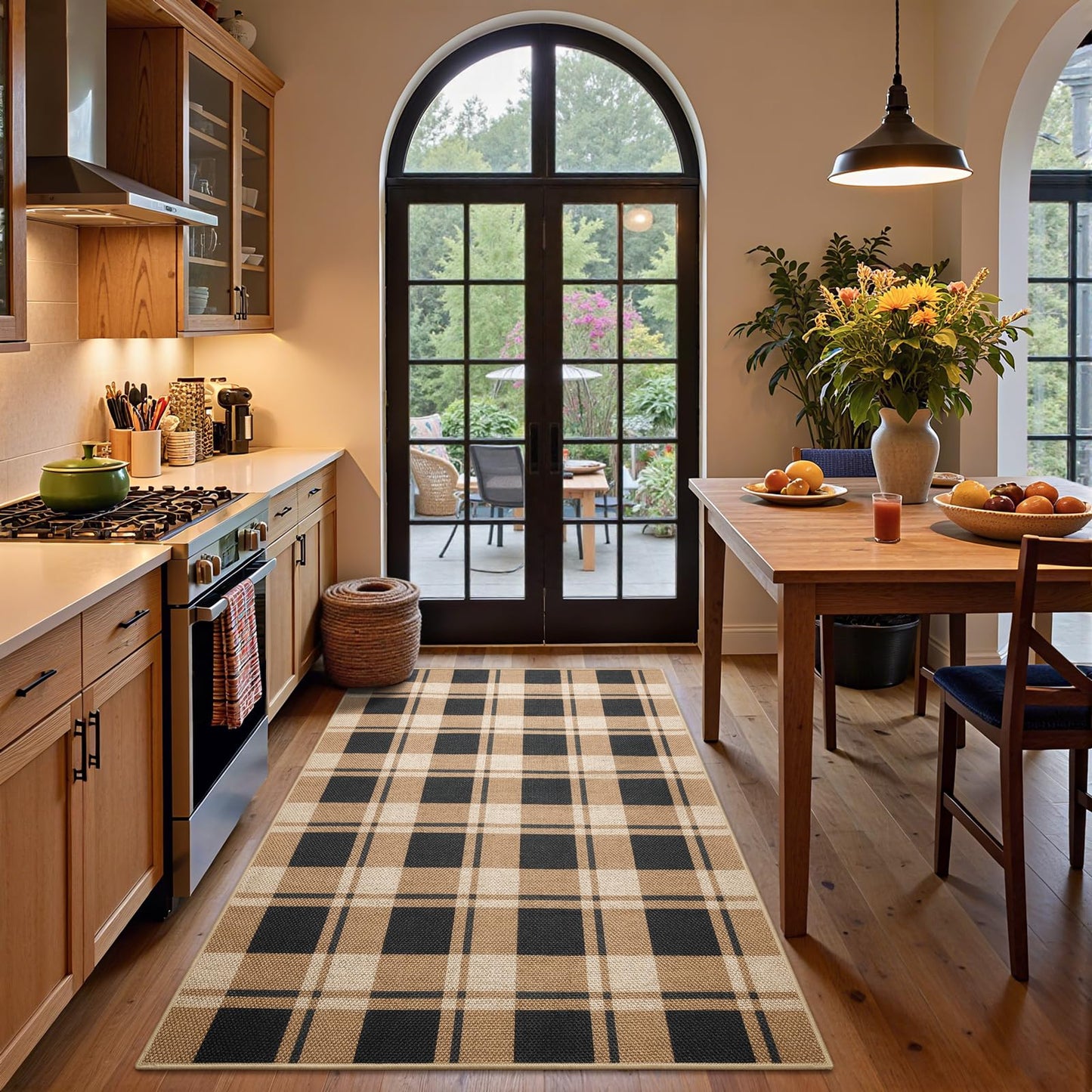 AROGAN Plaid Jute Rug 3x5, Washable Indoor Outdoor Rug, Black and Brown Checkered Farmhouse Rug, Non-Slip Low Pile Carpet for Patio, Living Room, Kitchen, Entryway