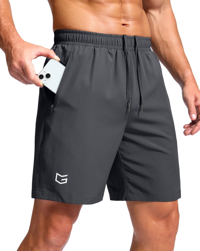 G Gradual Men's Athletic Running Shorts with Zipper Pockets Quick Dry 7"/ 5"/ 9" Workout Gym Shorts for Basketball Hiking(Dark Grey,7S)