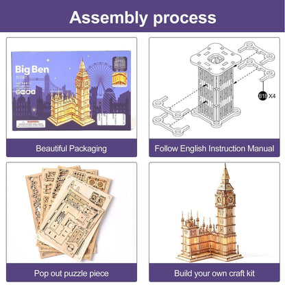 ROWOOD 3D Wooden Puzzle Big Ben Model Kit for Adults to build, DIY Wooden Model Building Construction Craft Kits, Ideal as Christmas And Birthday Gift