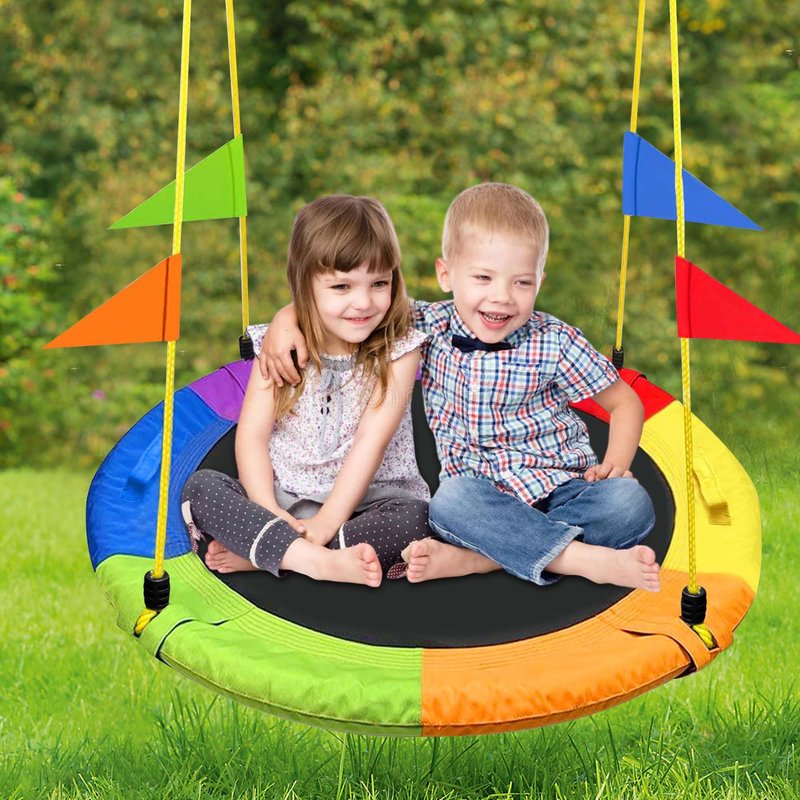 GVDV 40" Saucer Tree Swing, 750Lb Heavy Duty Capacity with Adjustable Hanging Straps, Multi-Strand Ropes & 360° Swivel, Indoor Outdoor Kids Swing for Backyard, Playground & Camping Gift