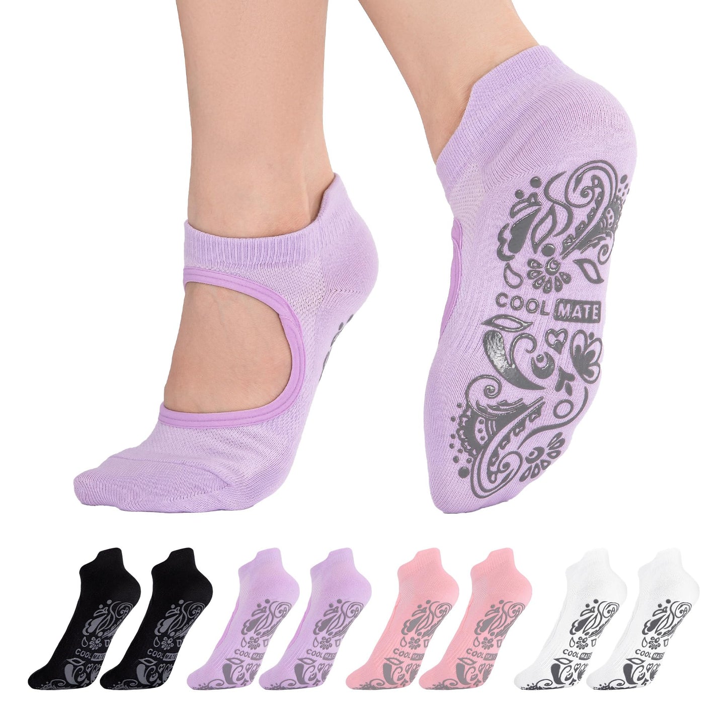CoolMate Pilates Socks with Grips for Women, Yoga Socks, Crew Non Slip Women for Workout, Barre, Pilates Gifts