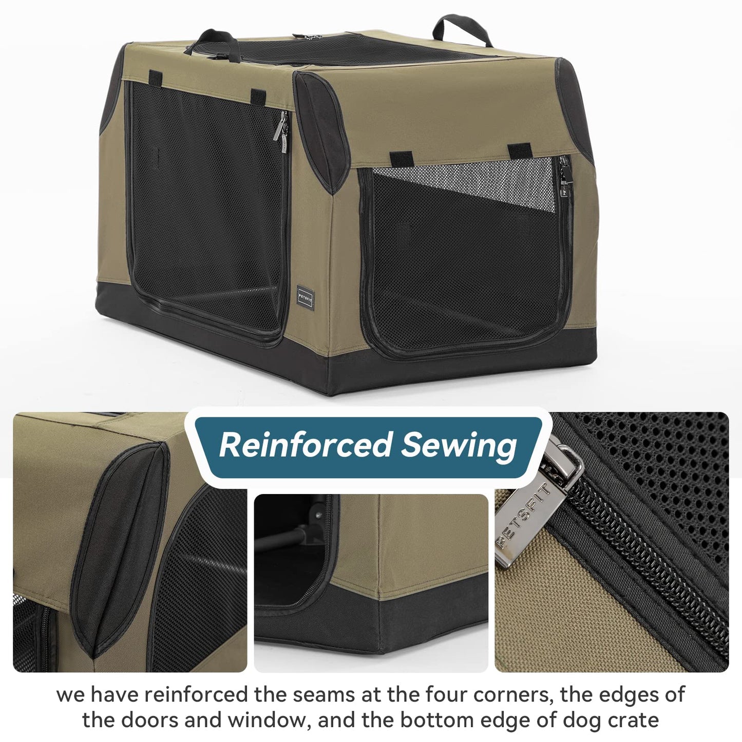 Petsfit Dog Travel Crate for Car, Easy On The Go, Easy to Stow, Adjustable Compatibility, Indoor and Outdoor Lightweight Soft Dog Carrier for Car 76 cm L x 50 cm W x 49 cm H Green